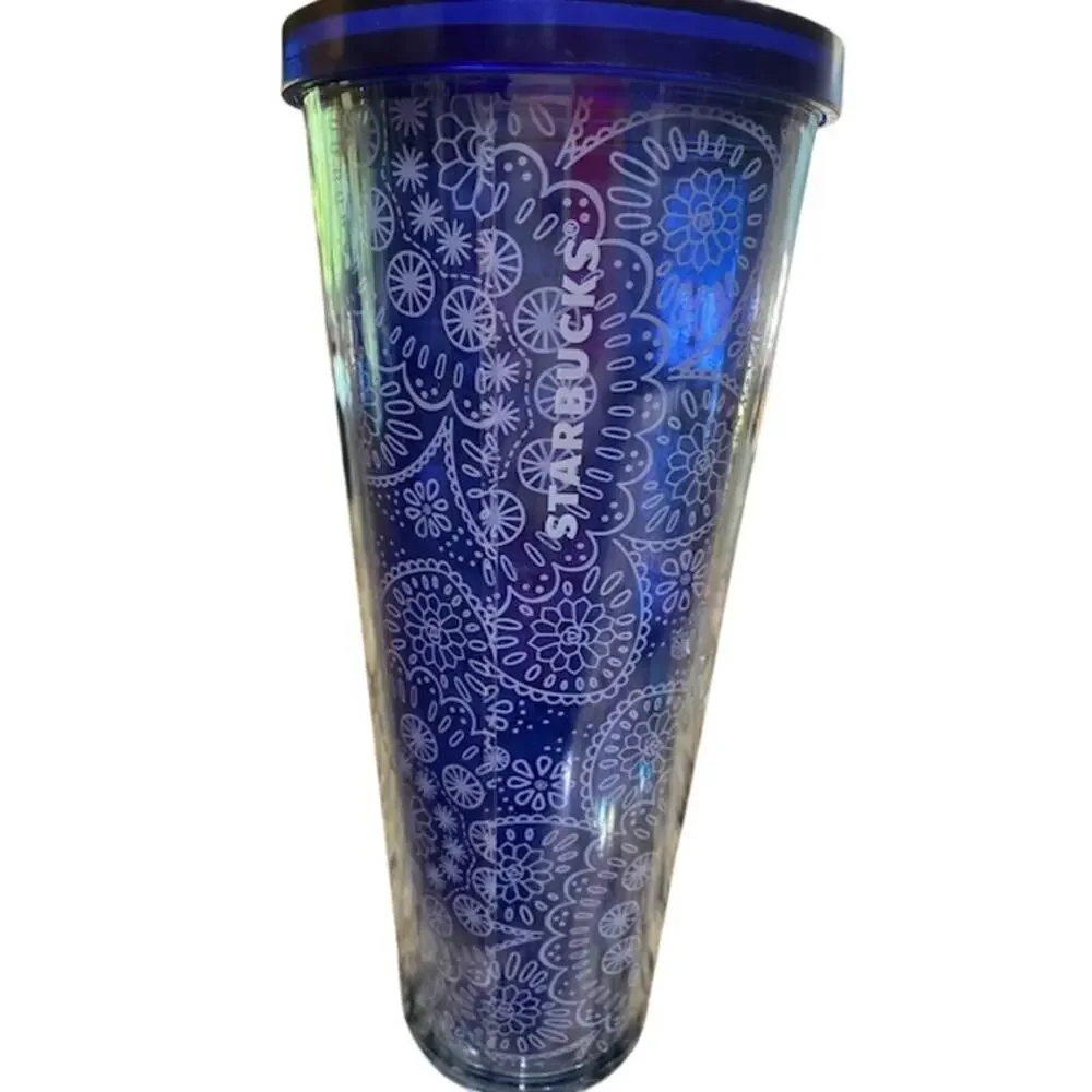 Starbucks 2019 Blue & White Floral Succulent Paisley‎ Cold Cup Venti Tumbler